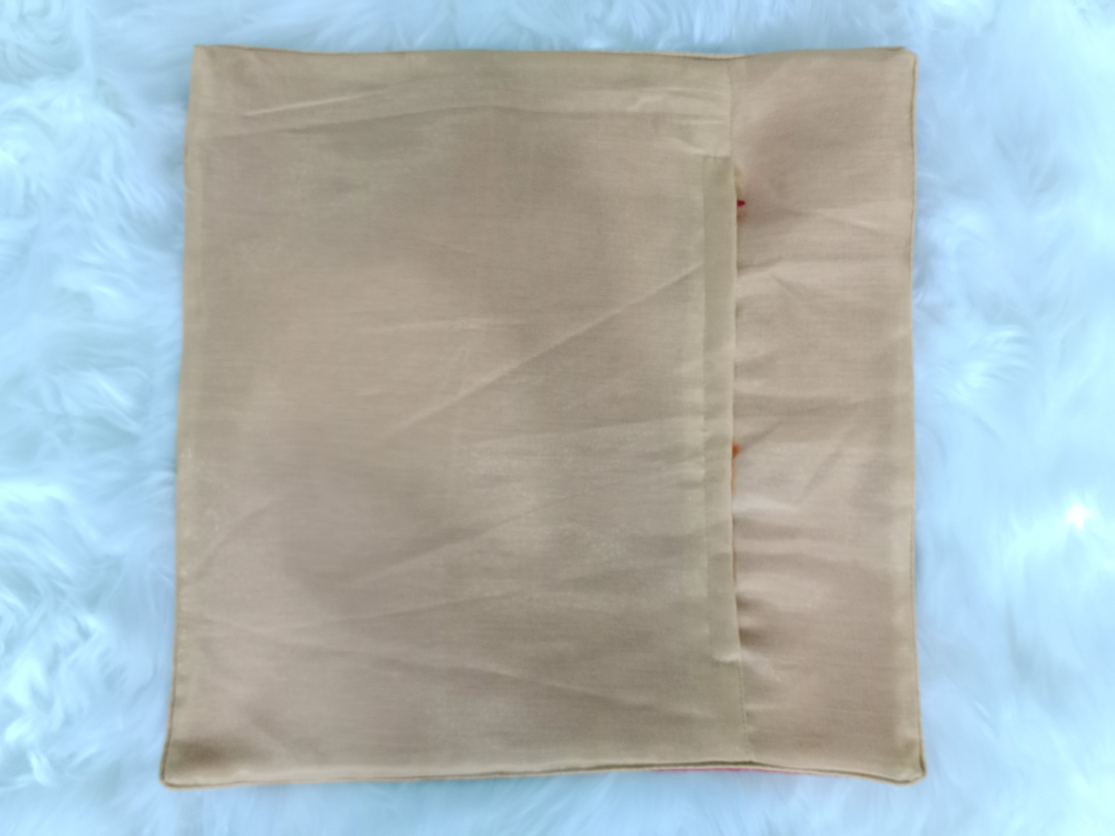 Luxury Red Raw Silk Cushion Cover with Embroidered Flower Patch