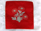 Luxury Red Raw Silk Cushion Cover with Embroidered Flower Patch