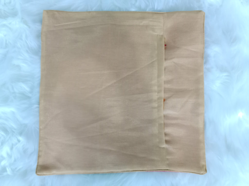 Luxury Red Raw Silk Cushion Cover with Embroidered Flower Patch